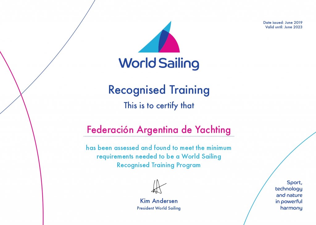 World Sailing Training Program Certificate - Certificado de Requisitos de Entrenamiento World Sailing - FAY